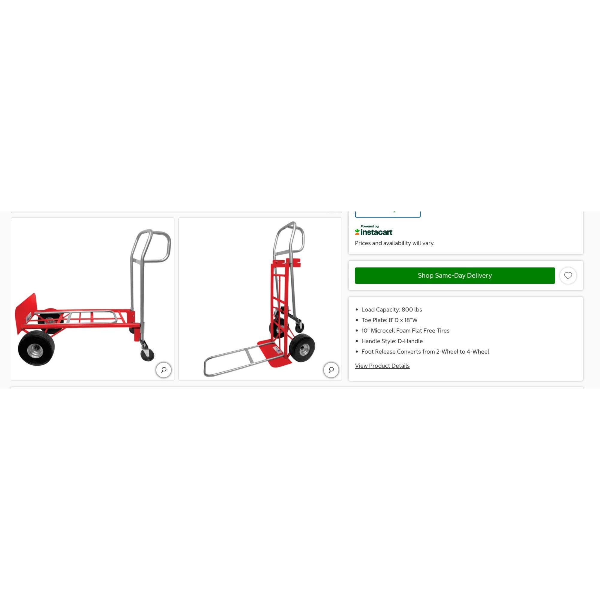Convertible 2-4 Wheel Heavy Duty Hand Truck Dolly With 800 Lb Capacity Red/Silver