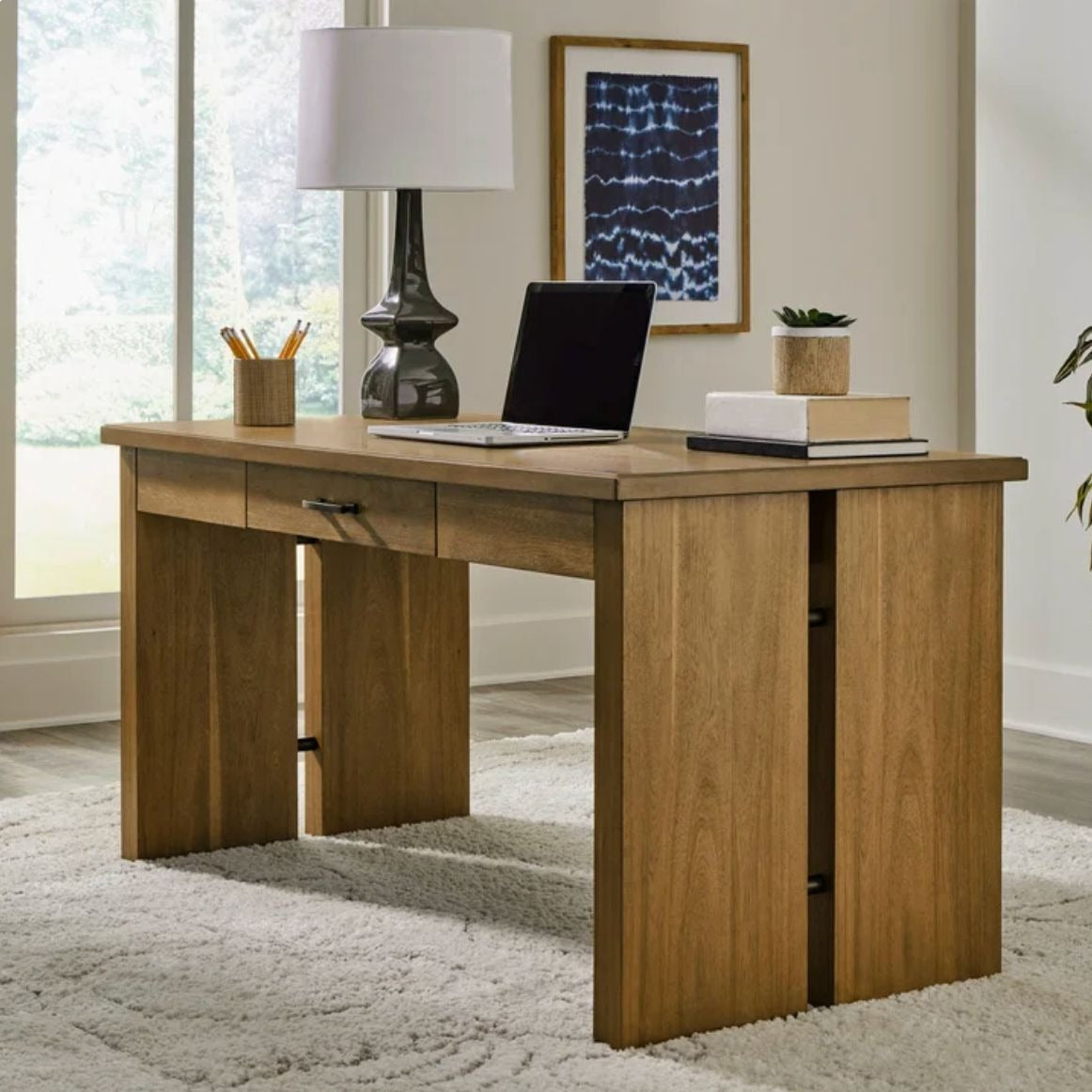 Zealand 60" Writing Desk With USB & Power Outlets Solid Wood Finish 1 Drawer Modern Style For Home Office Or Study