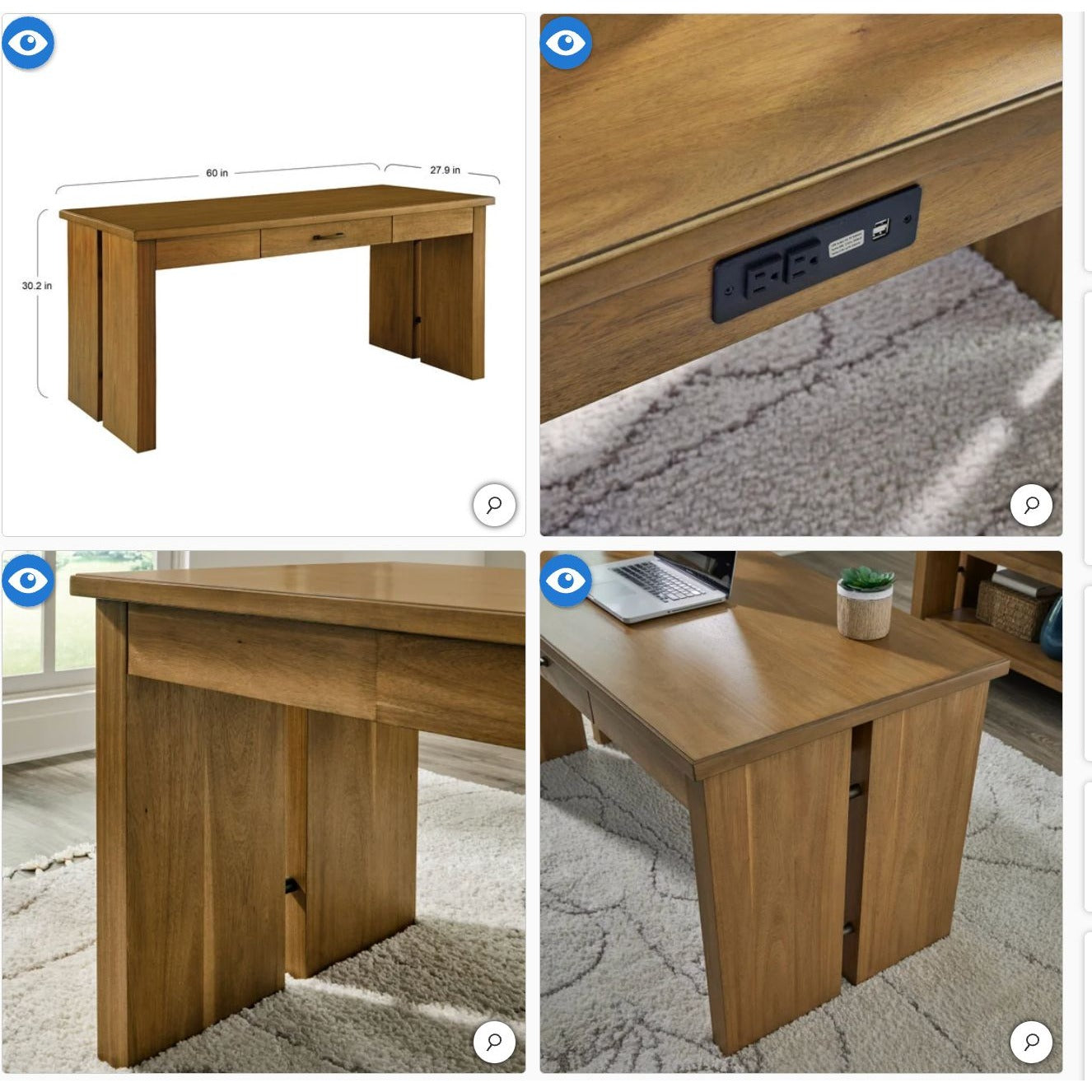 Zealand 60" Writing Desk With USB & Power Outlets Solid Wood Finish 1 Drawer Modern Style For Home Office Or Study