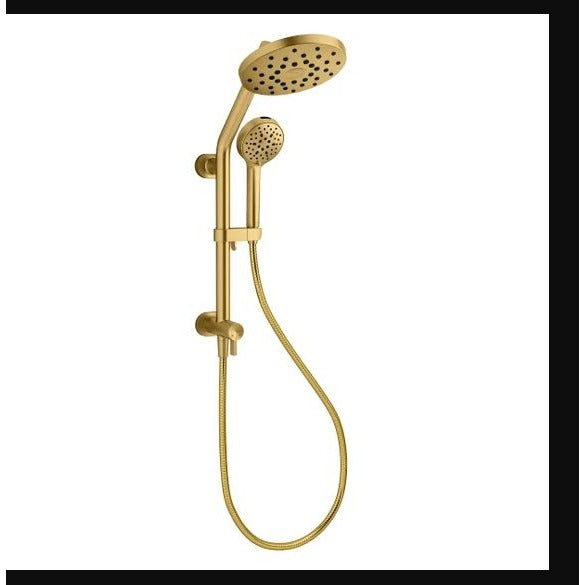 Kohler Hydrorail 3-In-1 Multifunction Showerhead & Column Kit Gold Finish 5 Spray Functions Handshower 1.75 GPM Flow Rate