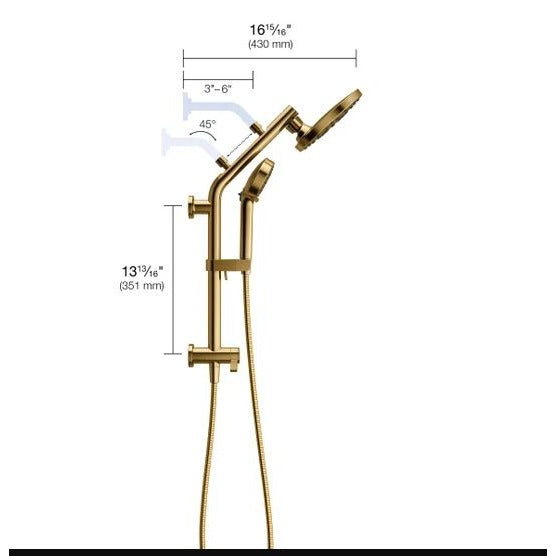 Kohler Hydrorail 3-In-1 Multifunction Showerhead & Column Kit Gold Finish 5 Spray Functions Handshower 1.75 GPM Flow Rate