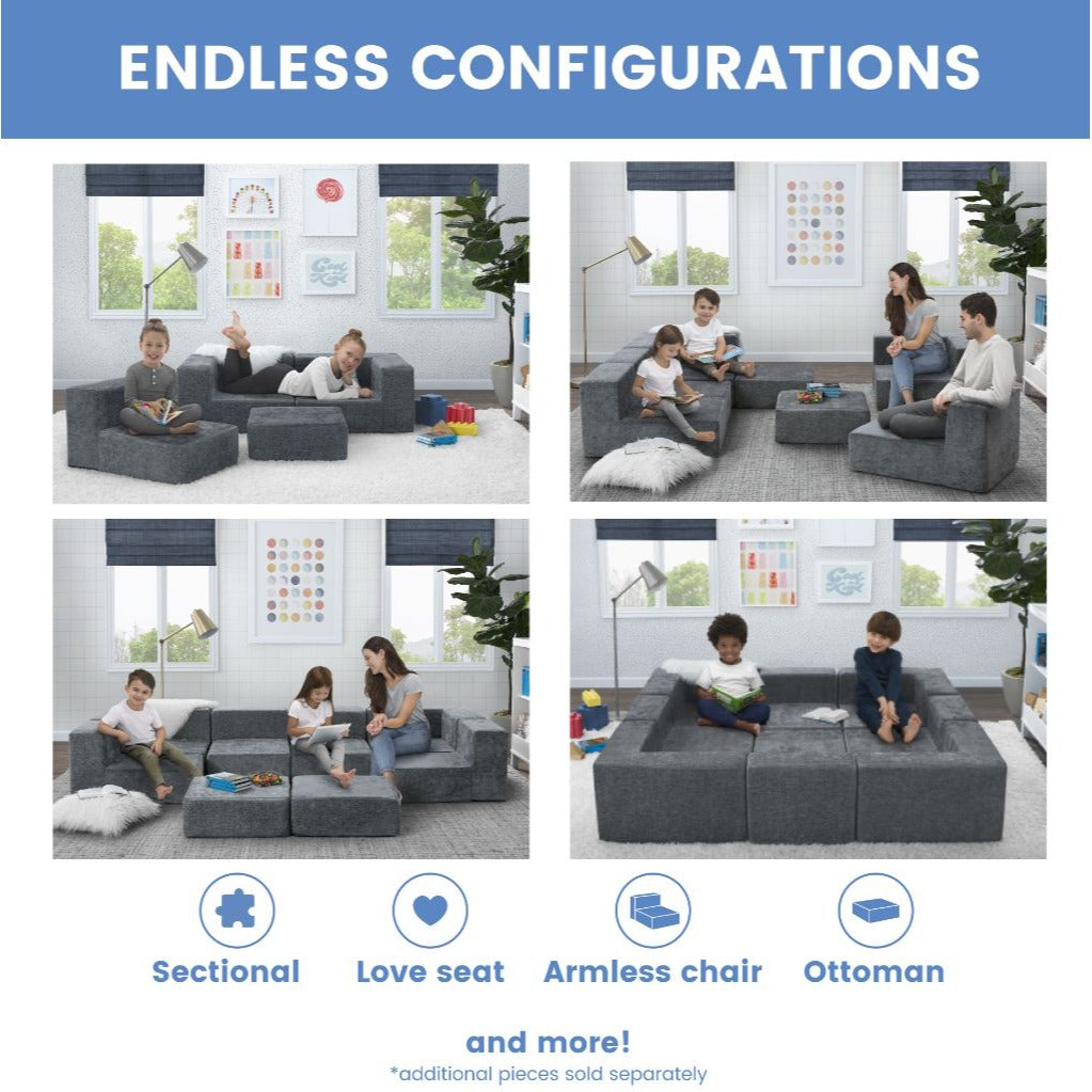 Delta Children Cozee 4-Piece Sectional Sofa Set With Washable Covers Endless Configurations For Ages 2 To 12+ Years Gray