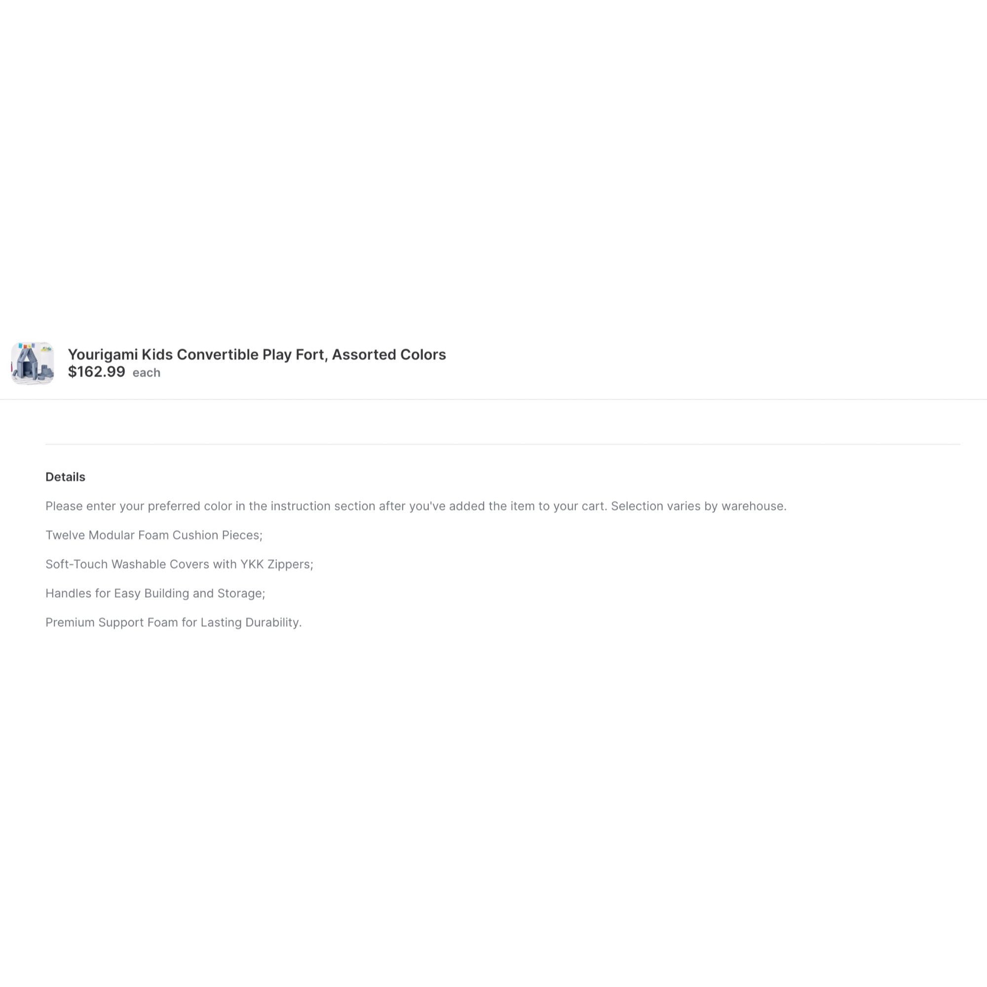 Yourigami Kids Convertible Modular Foam Play Fort & Couch Soft-Touch Washable Covers Handles Blue