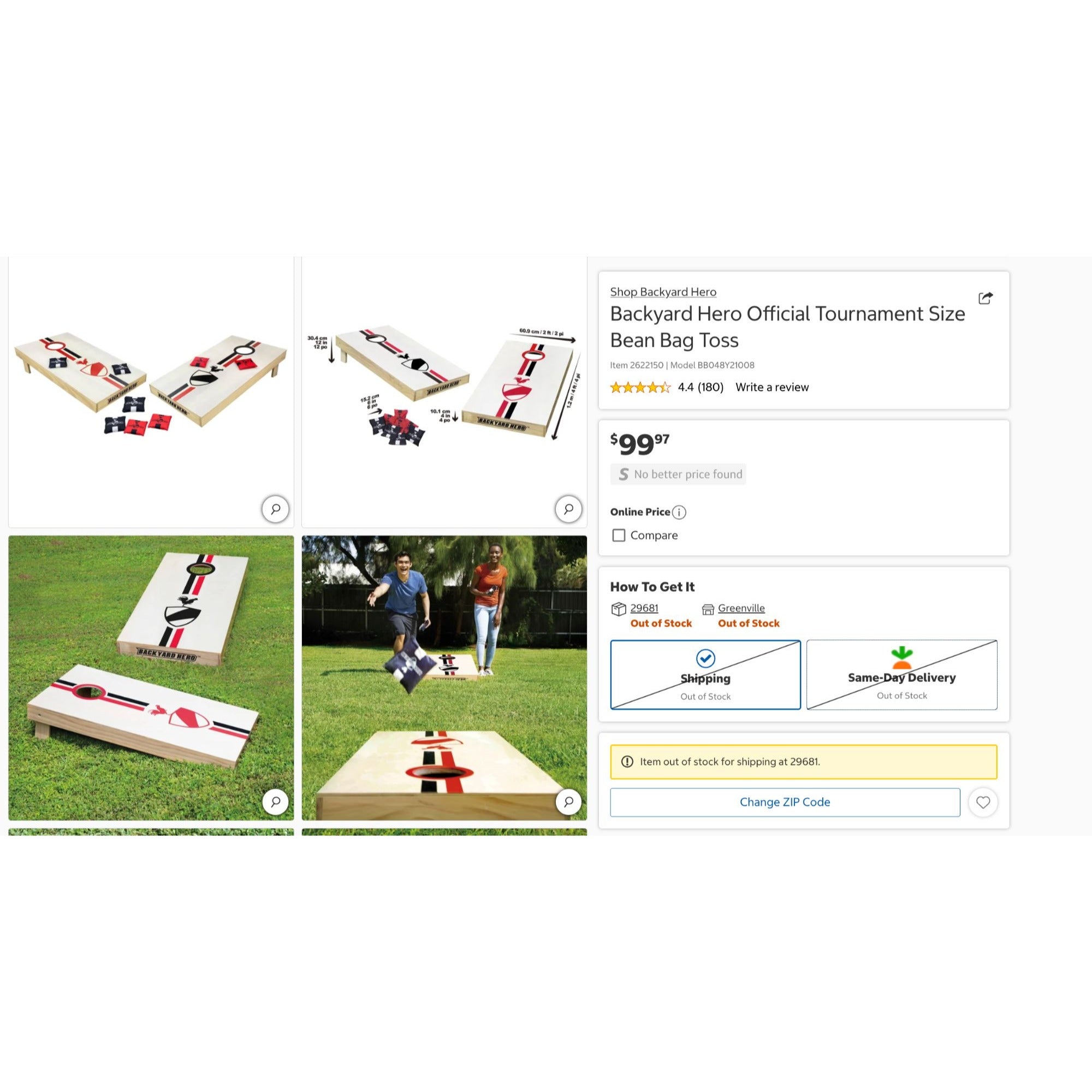 Backyard Hero Official Tournament Size Bean Bag Toss Board Set With 8 Bags