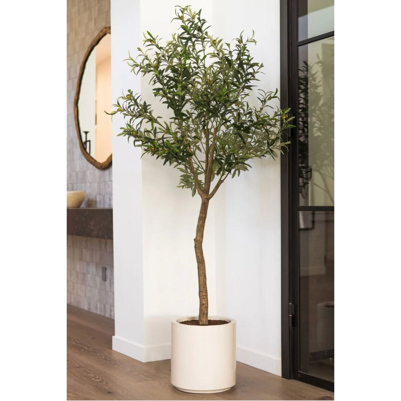 Faux 6.5 Olive Tree Realistic Artificial Indoor Decor With Modern Planter