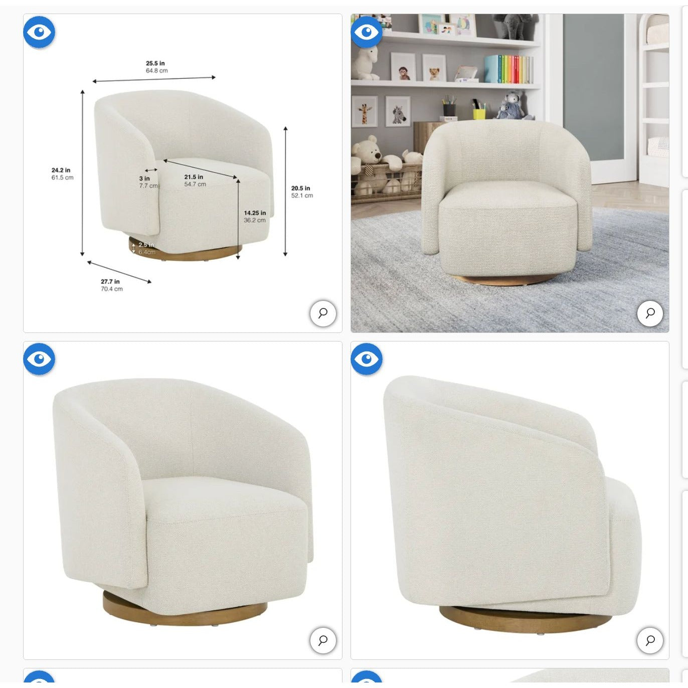 Henredon Mini Murphy Kids Swivel Accent Chair - Ivory Fabric Upholstery Wooden Base Cozy Design For Childrens Rooms