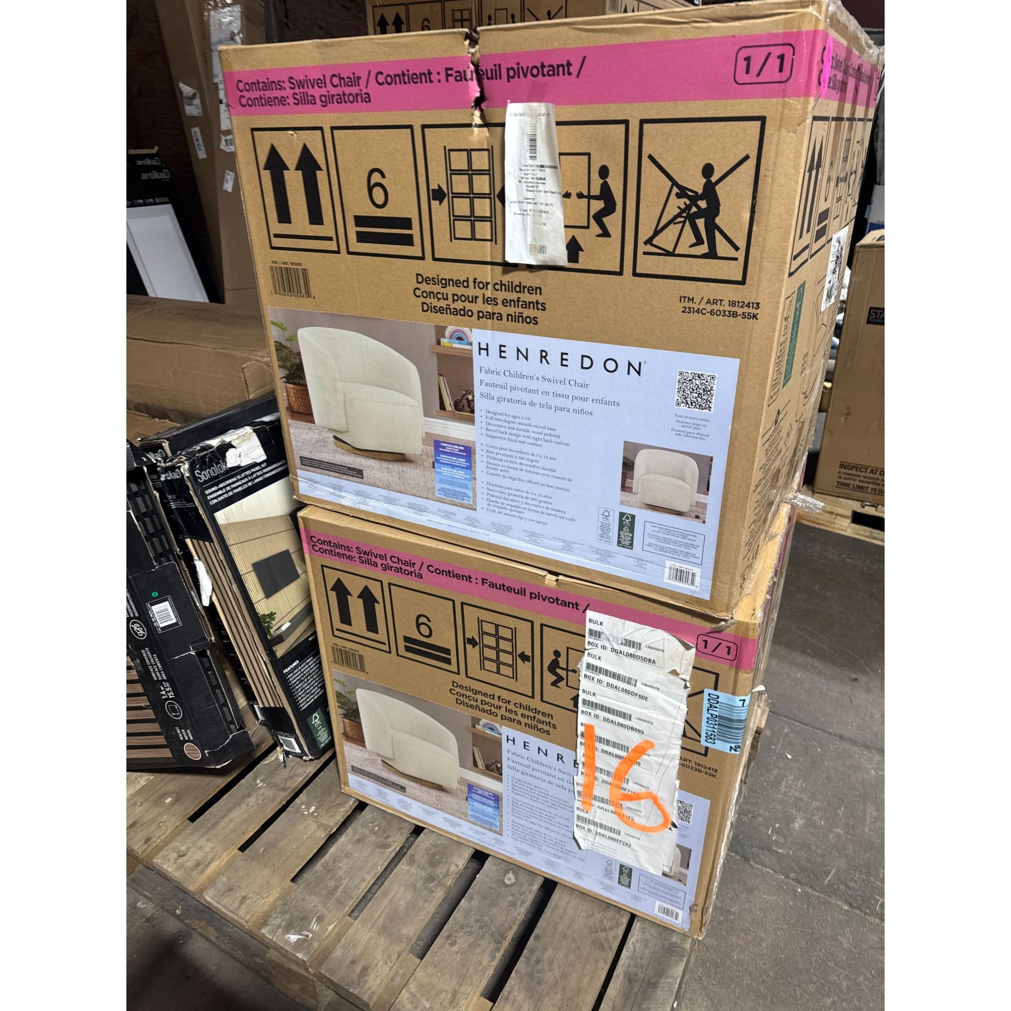 Henredon Mini Murphy Kids Swivel Accent Chair - Ivory Fabric Upholstery Wooden Base Cozy Design For Childrens Rooms