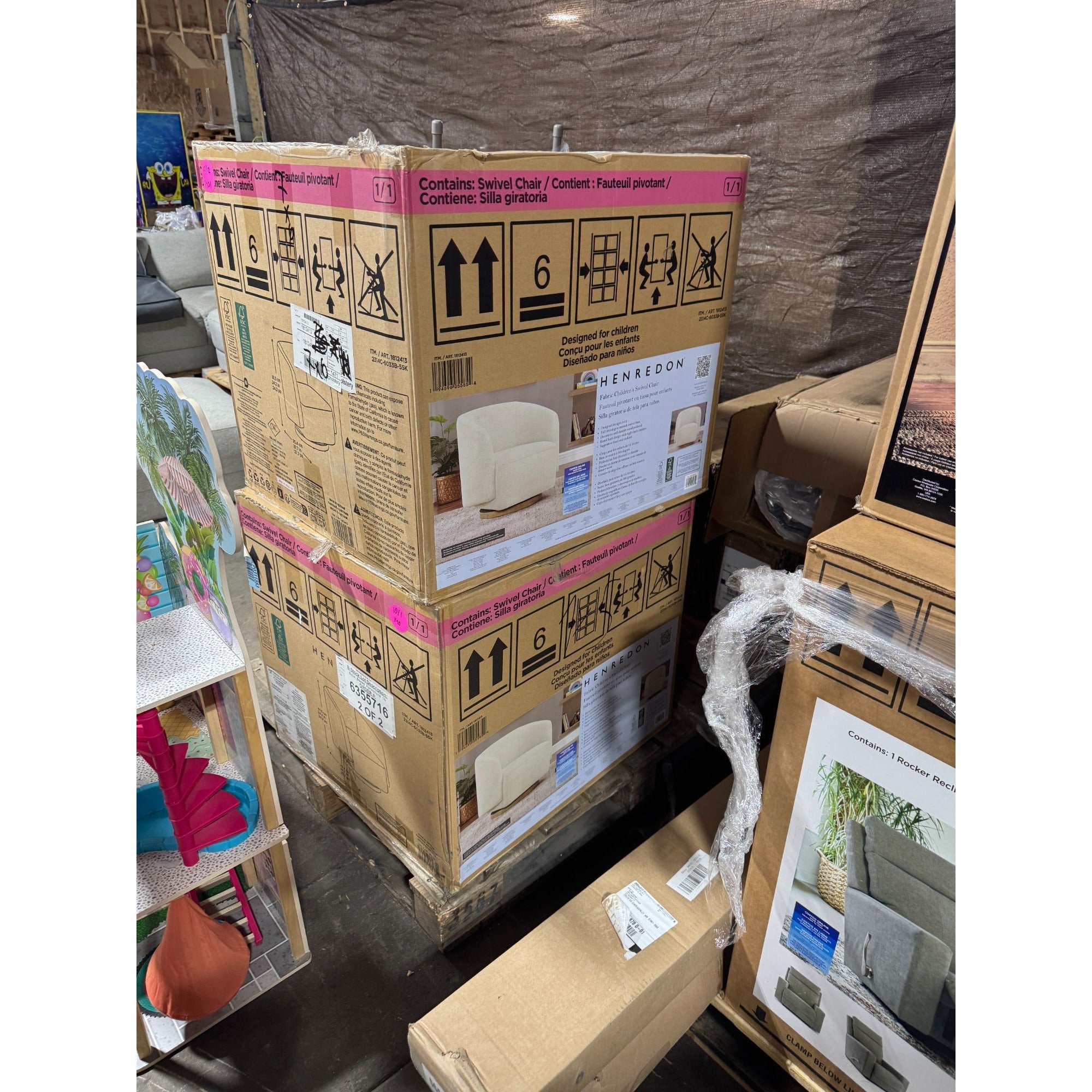 Henredon Mini Murphy Kids Swivel Accent Chair - Ivory Fabric Upholstery Wooden Base Cozy Design For Childrens Rooms