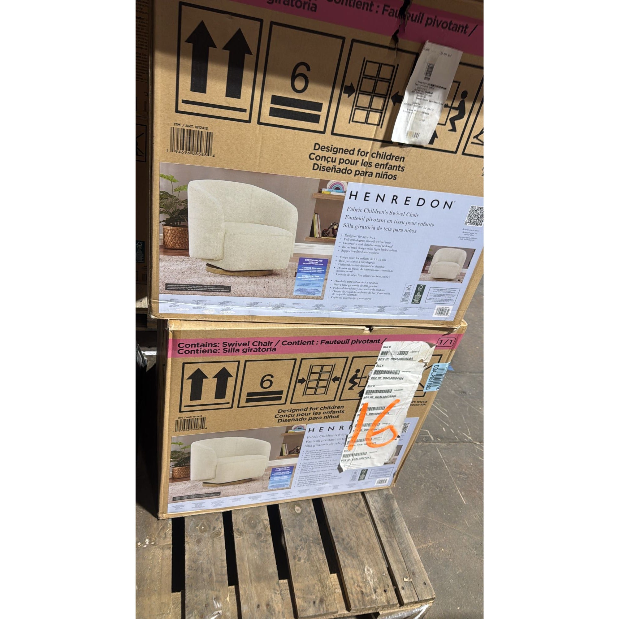 Henredon Mini Murphy Kids Swivel Accent Chair - Ivory Fabric Upholstery Wooden Base Cozy Design For Childrens Rooms