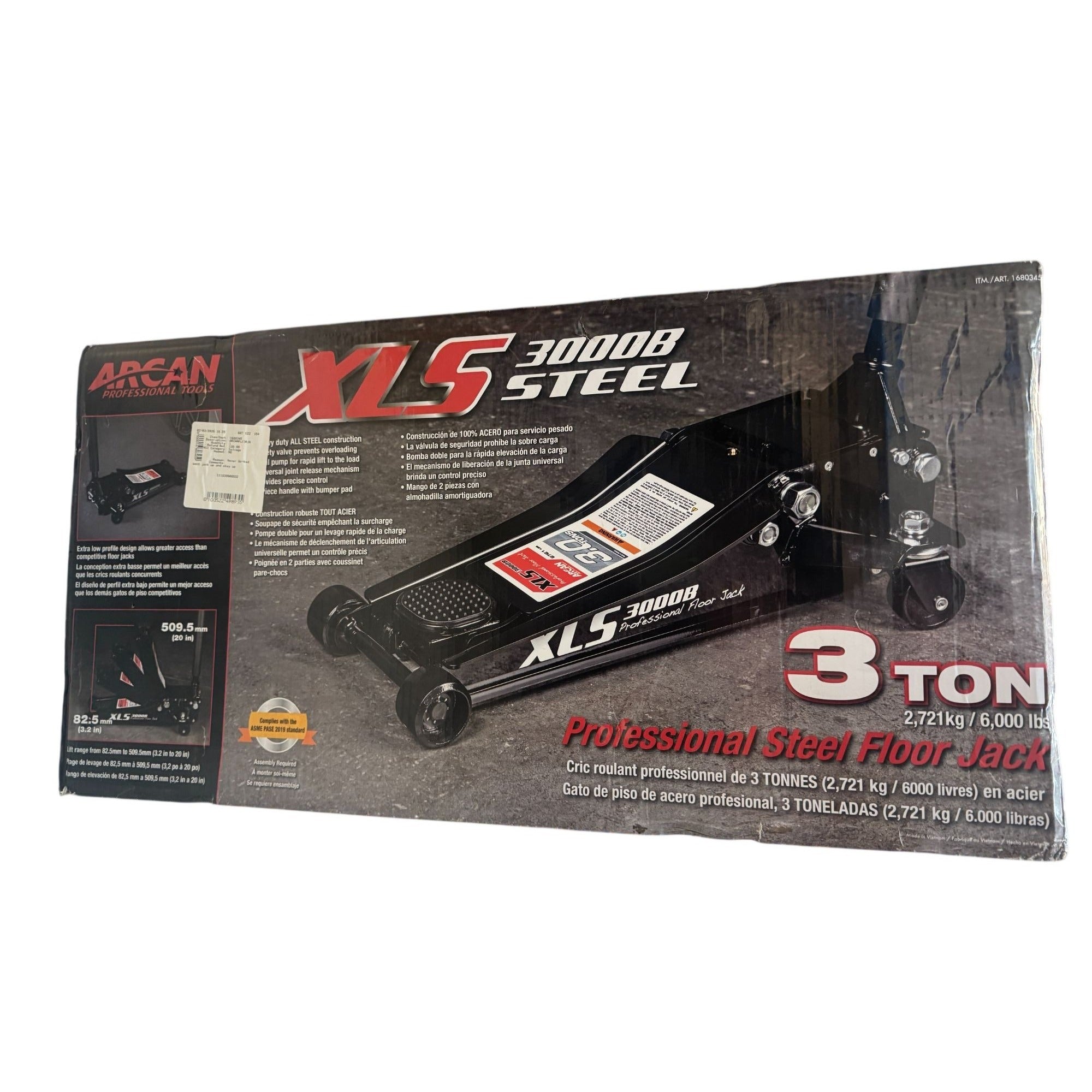 Arcan XLS3000B 3-Ton Professional Steel Floor Jack Low Profile Heavy-Duty Safety Valve Dual Pump Black