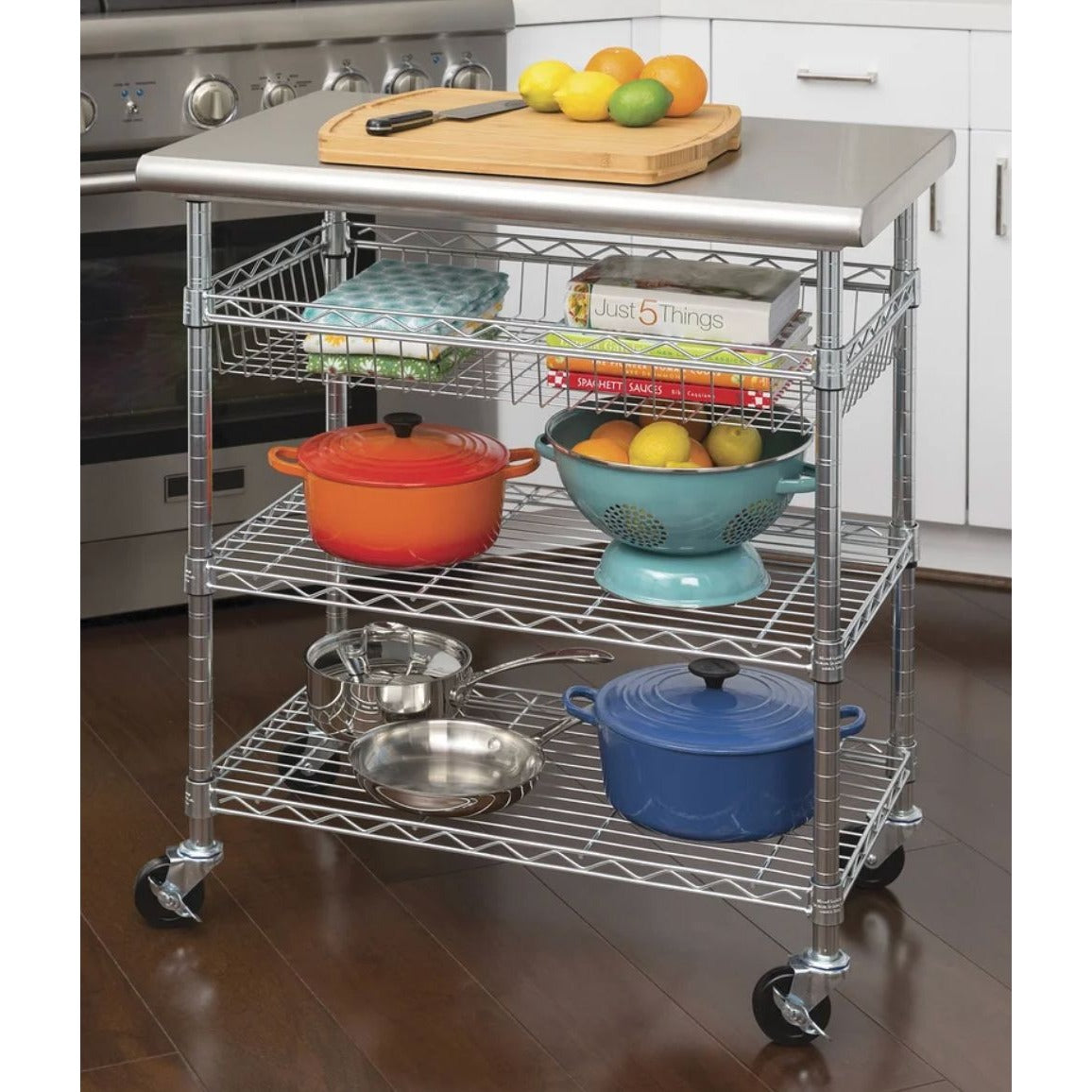 Seville Classics Stainless Steel Kitchen Cart Culinary Chaos Organizer