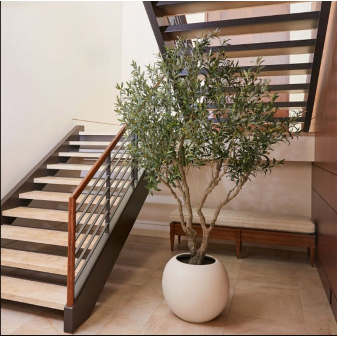 Faux 8 Olive Tree With Hand-Painted Trunk & Branches In Artisan-Style Planter