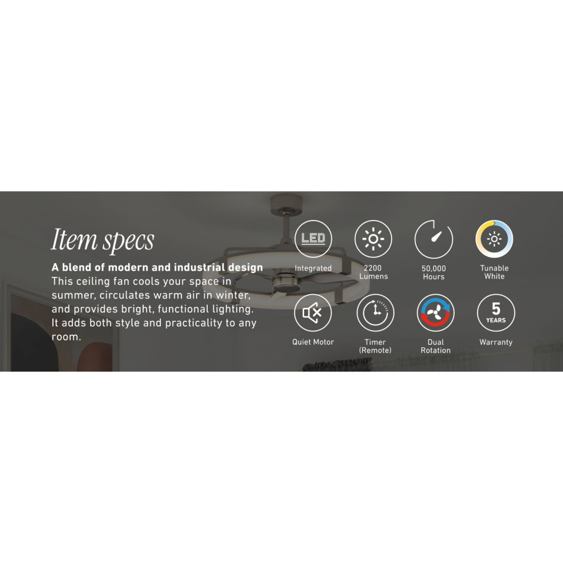 Artika Sunnyvale 28" Ceiling Fan With Integrated Dimmable LED Light & Remote Control Black Finish