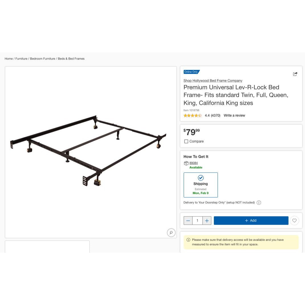 Premium Universal Lev-R-Lock Adjustable Bed Frame For Twin Full Queen King & California King Sizes - Heavy-Duty Metal