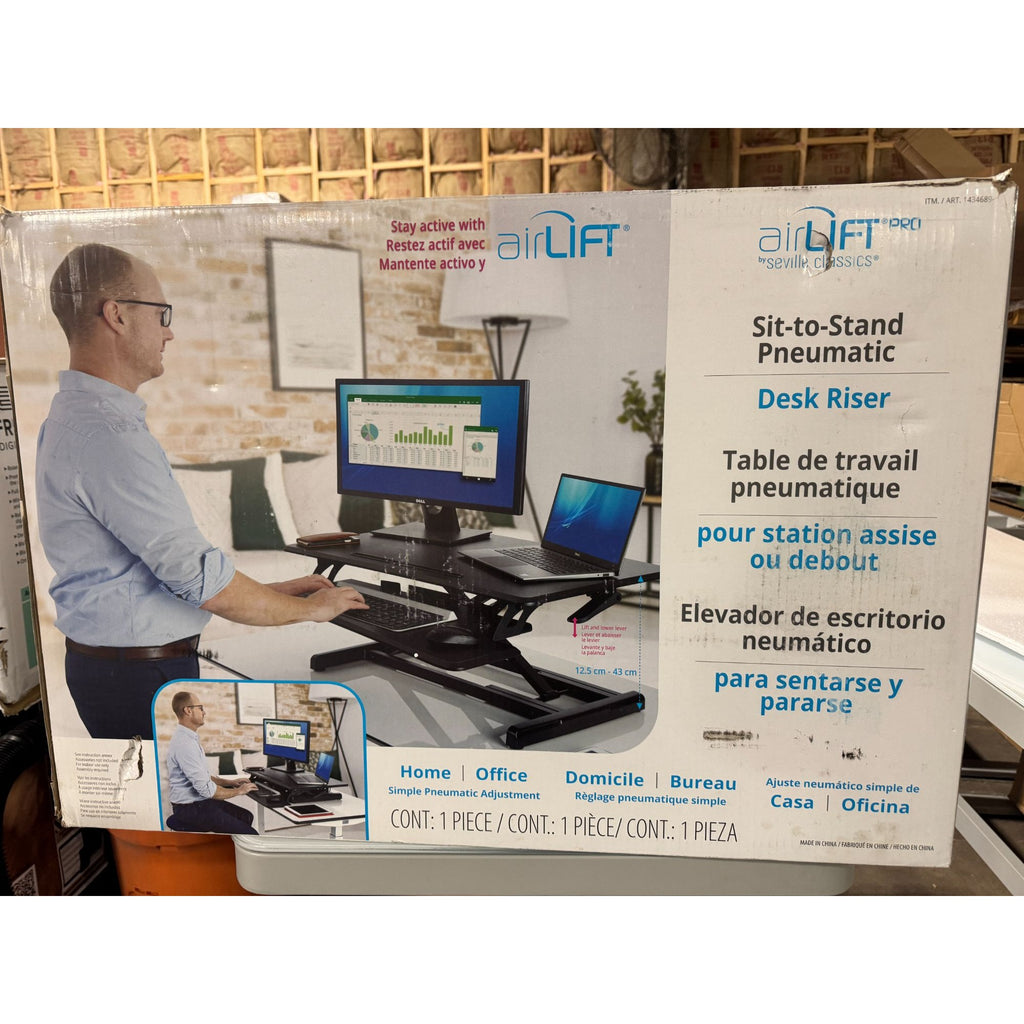 Seville Classics Airlift Sit-To-Stand Pneumatic Desk Riser Adjustable Height 23.8" x 31.5" Full-Width Keyboard Tray