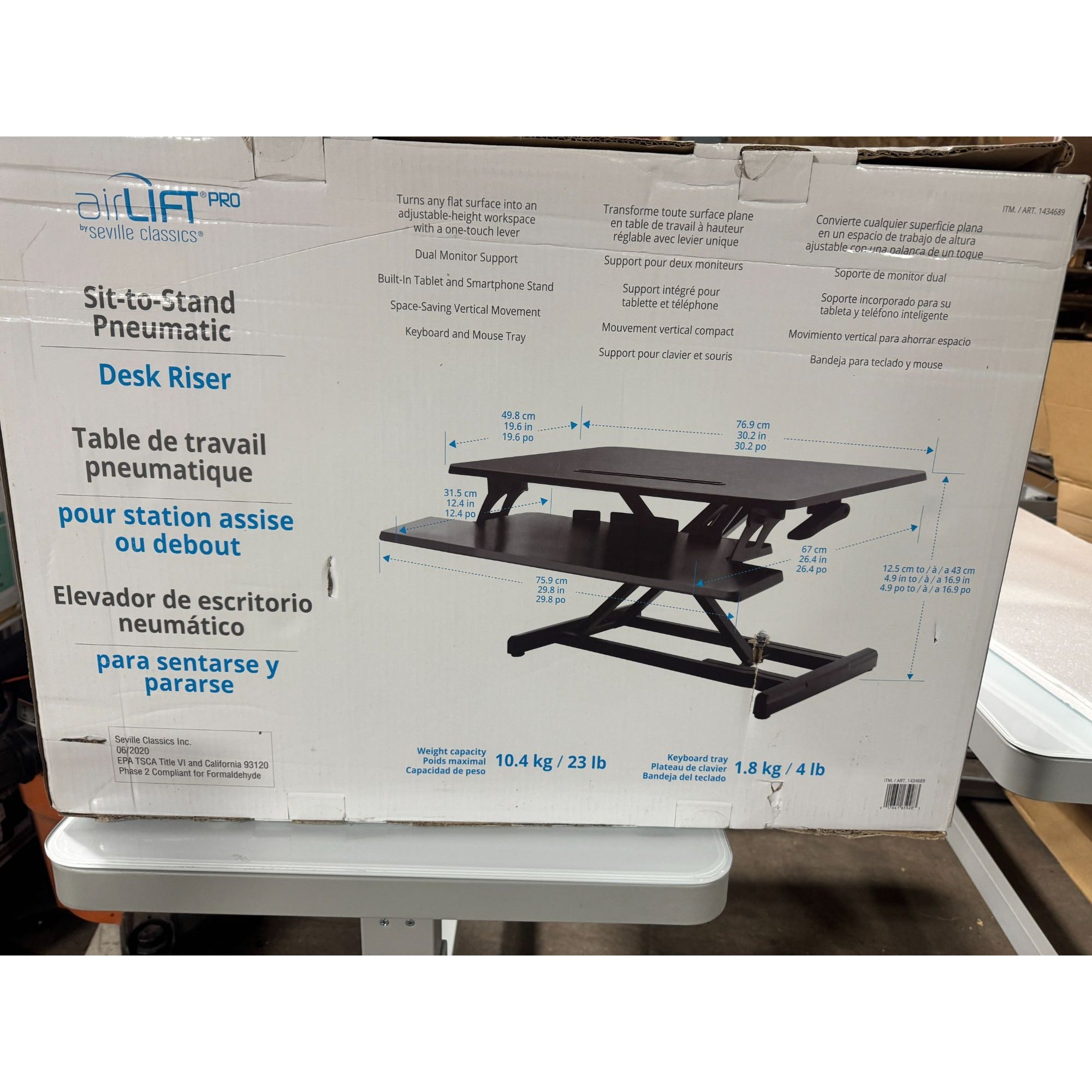 Seville Classics Airlift Sit-To-Stand Pneumatic Desk Riser Adjustable Height 23.8" x 31.5" Full-Width Keyboard Tray