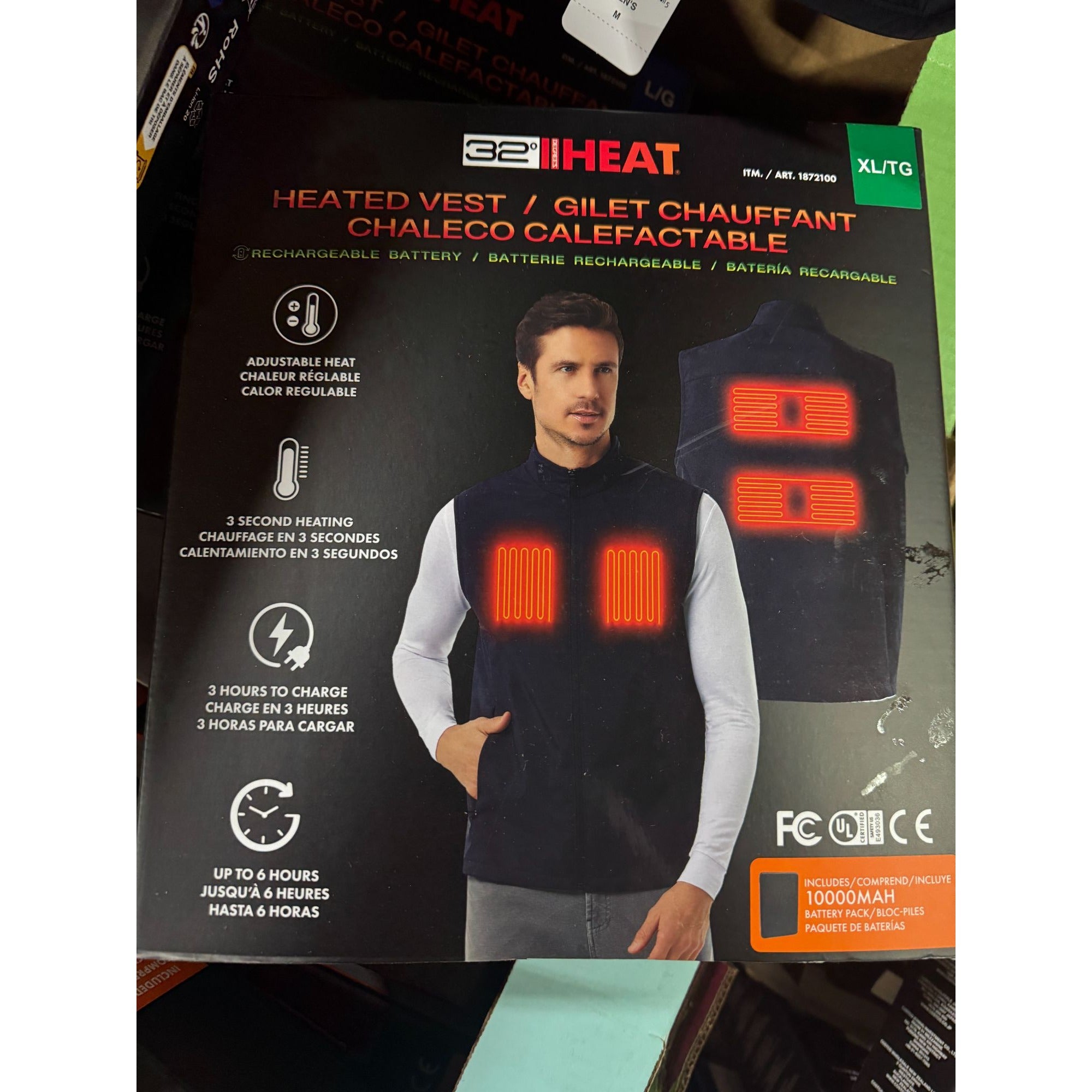 32 Degrees Heated Vest Rechargeable Adjustable Temperature Black Sizes M L XL