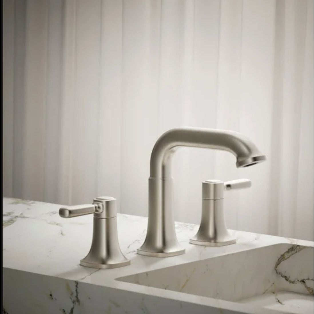 Kohler Terzet Widespread Bathroom Sink Faucet Brushed Nickel Finish With Lever Handles & Ceramic Disc Valve
