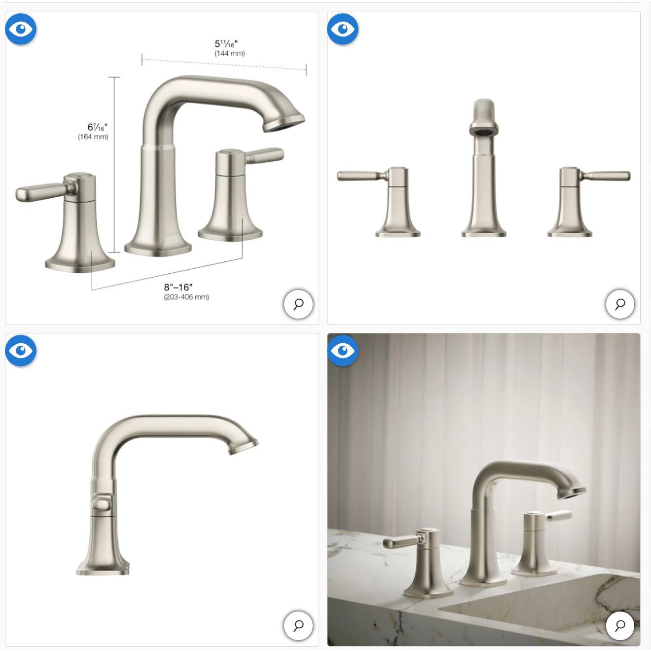 Kohler Terzet Widespread Bathroom Sink Faucet Brushed Nickel Finish With Lever Handles & Ceramic Disc Valve