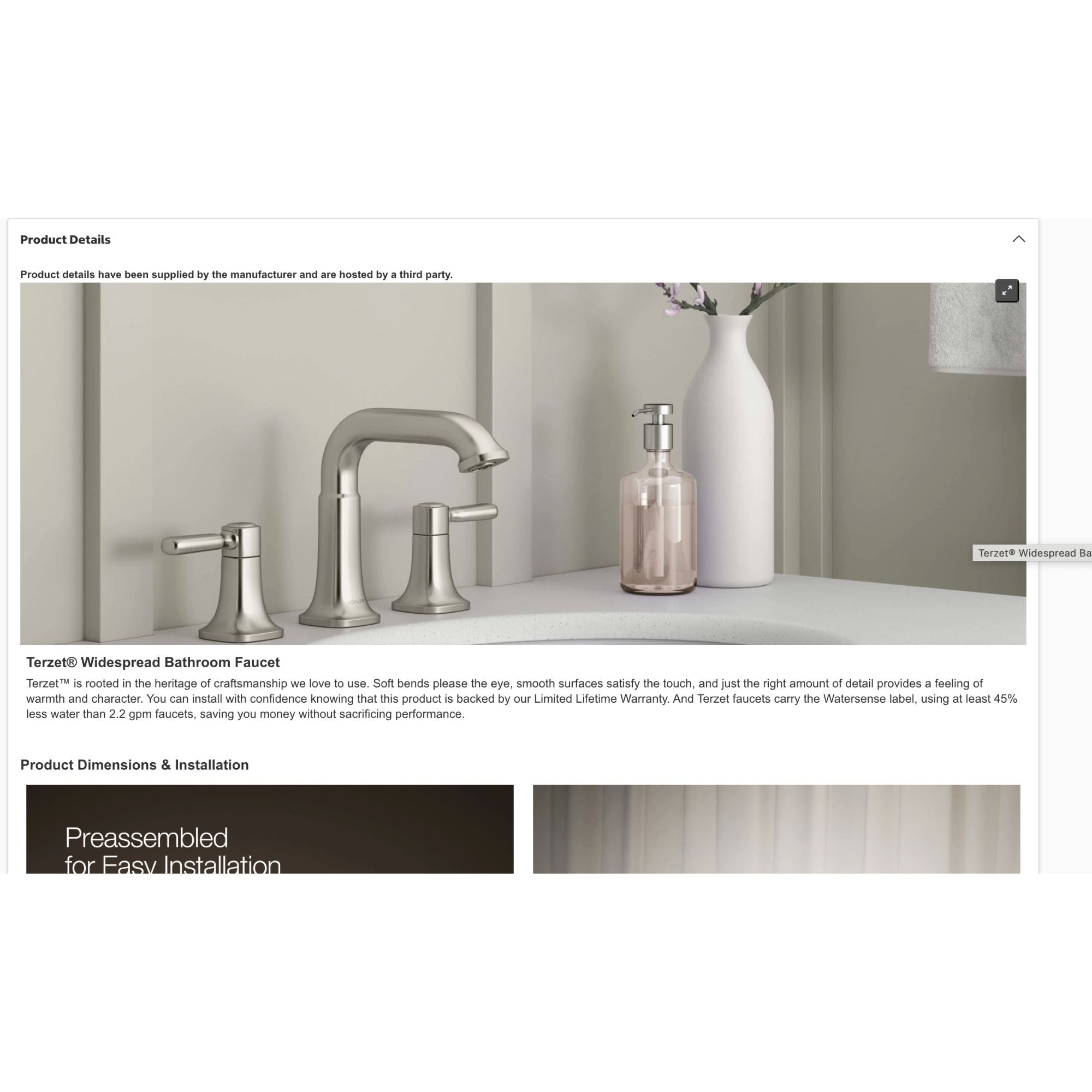 Kohler Terzet Widespread Bathroom Sink Faucet Brushed Nickel Finish With Lever Handles & Ceramic Disc Valve