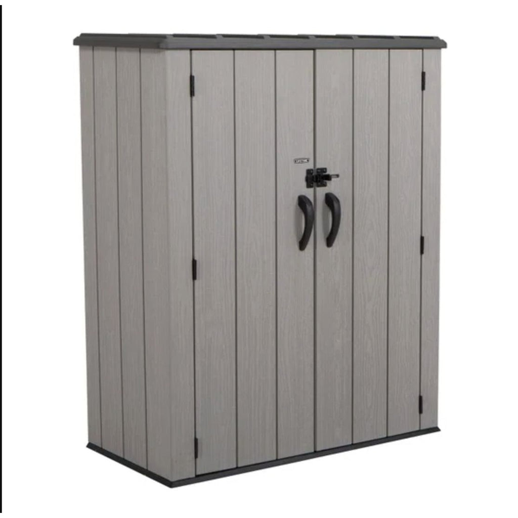 Lifetime Vertical Outdoor Storage Shed - 56" x 30" x 68" Weather-Resistant Resin Lockable Doors Gray