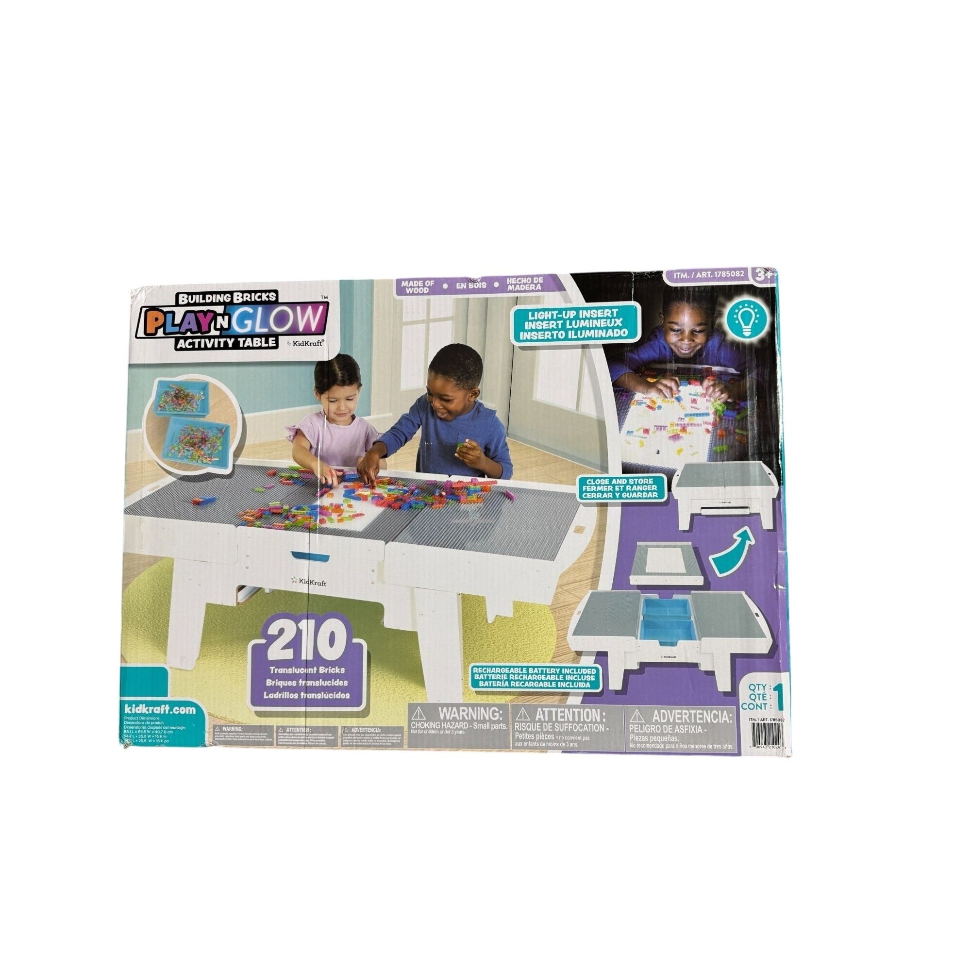 KidKraft Play N Glow Activity Table With 210 Translucent Bricks & Light-Up Insert