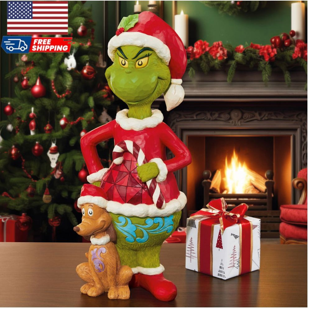 Jim Shore Hand-Painted Grinch & Max Statue 8" Christmas Collectible Dr. Seuss Holiday Decor