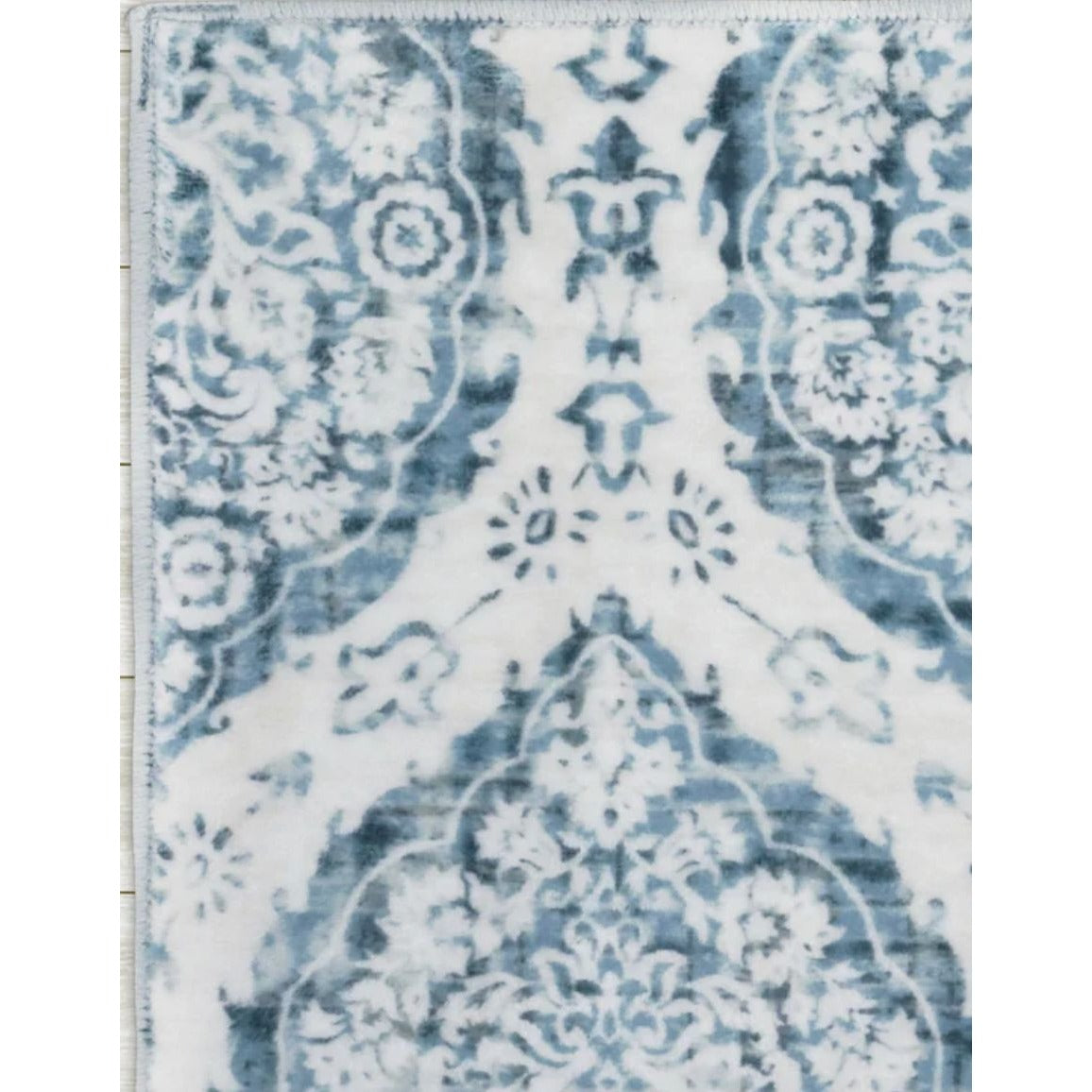 Alisha Aqua Dream Mink Printed Chenille 6'6" x 9'6" Washable Rug With Ornate Design For Stylish And Practical Home Décor