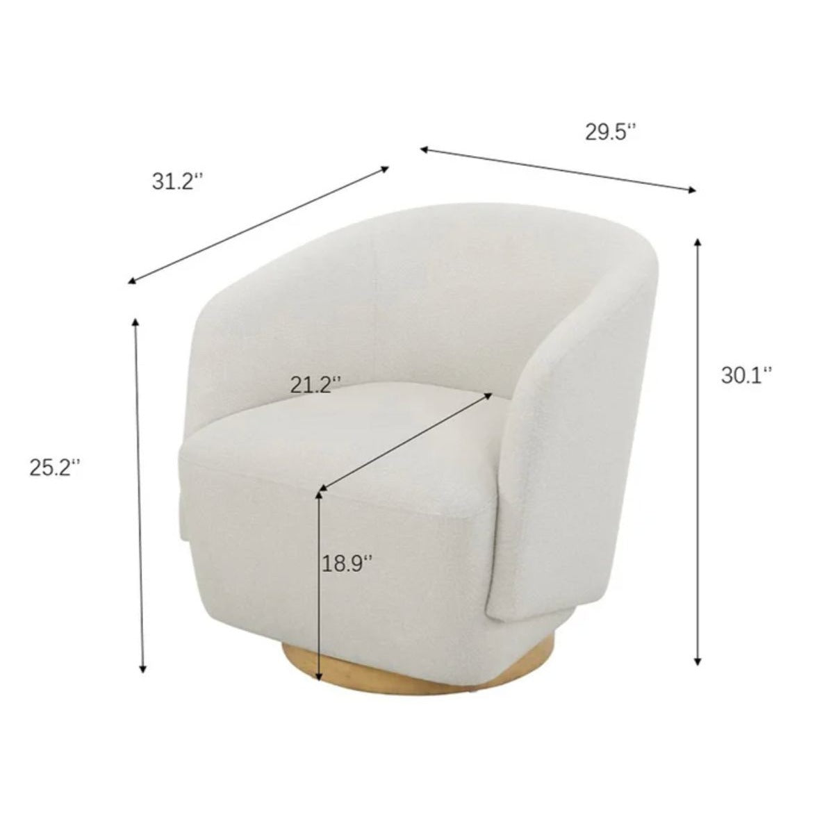 Henredon Murphy Cream Boucle Swivel Chair With Wooden Base