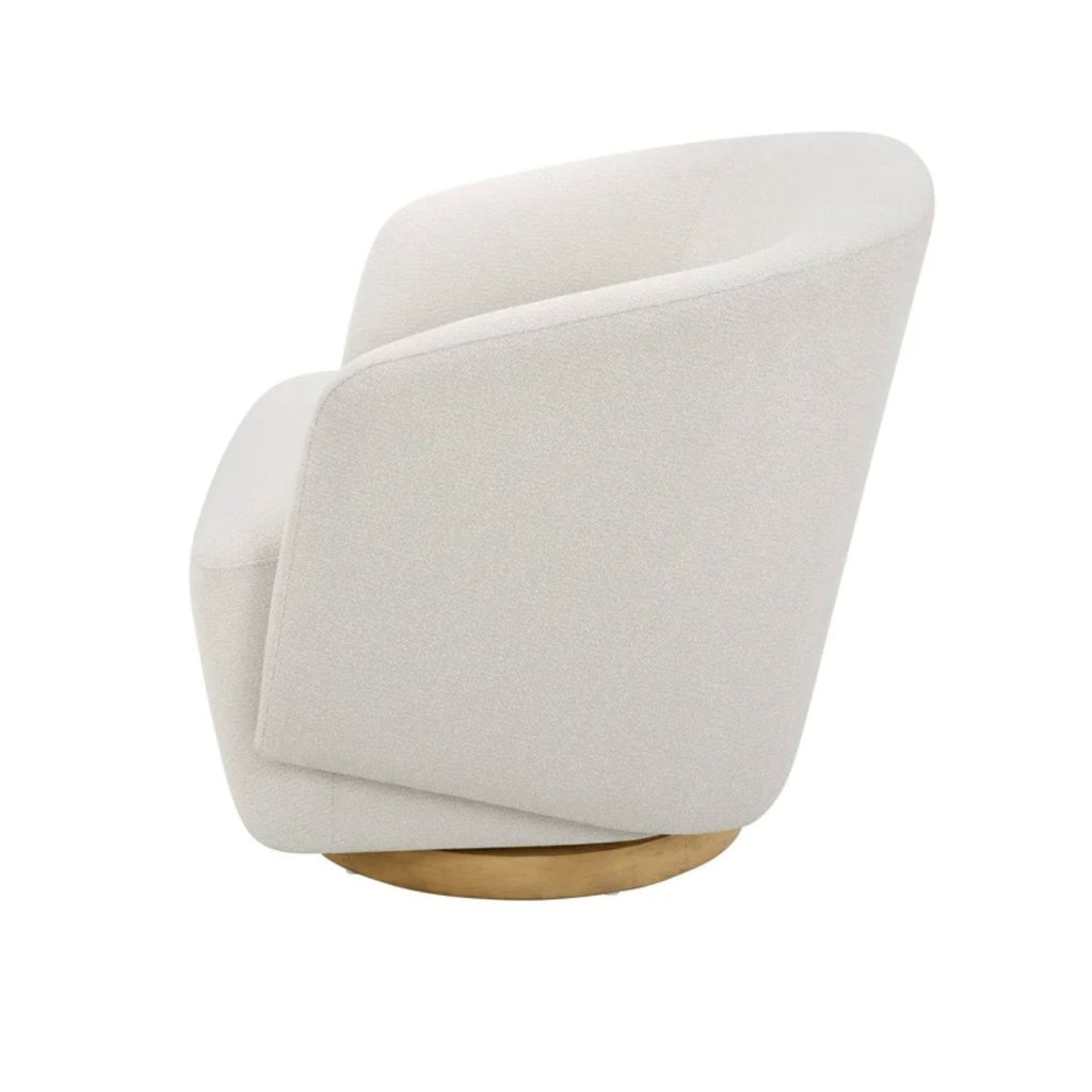 Henredon Murphy Cream Boucle Swivel Chair With Wooden Base