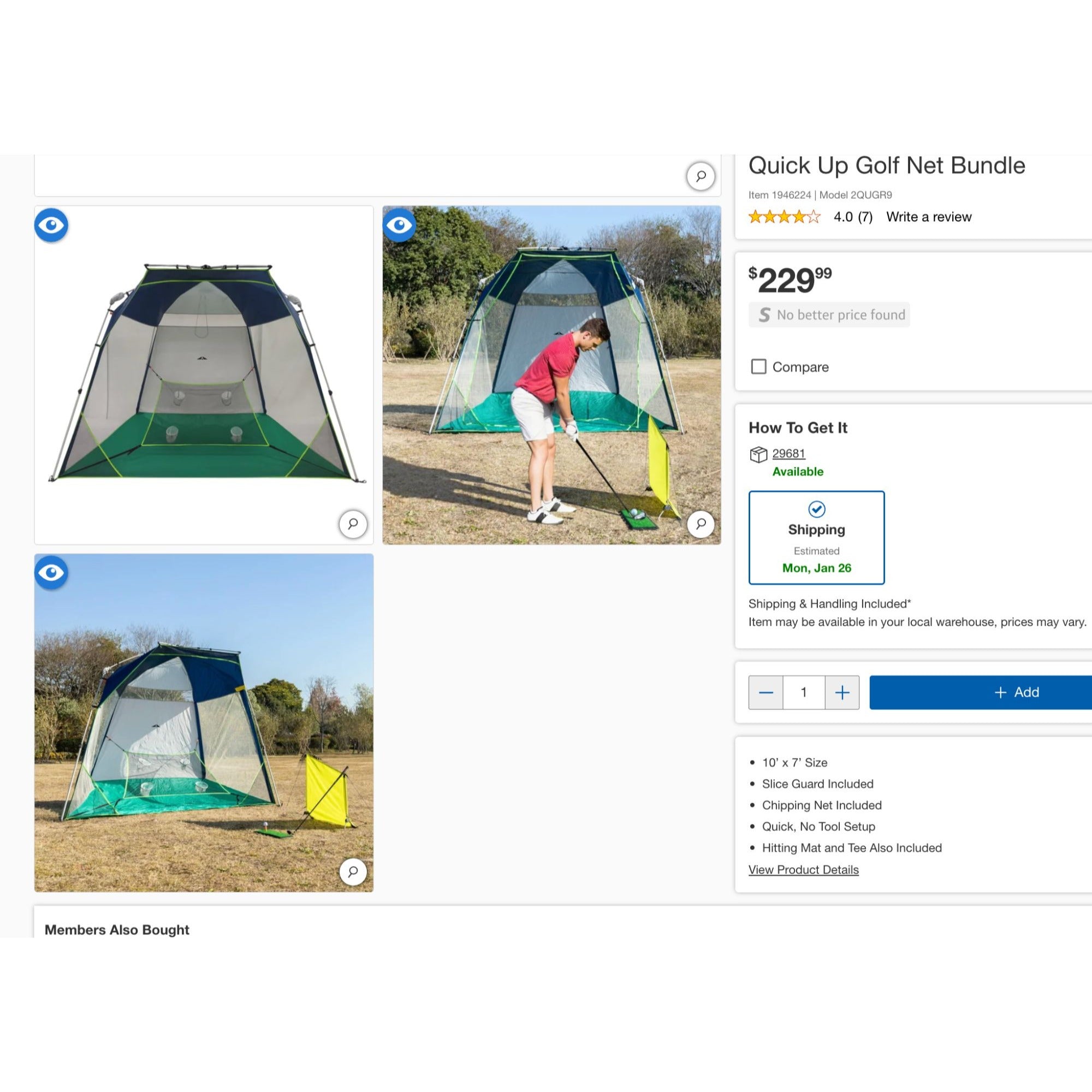 Quick-Up Golf Net Bundle  10 X 7 Portable Practice Net  Indoor & Outdoor Use  Includes Target & Bag  Durable Mesh Design