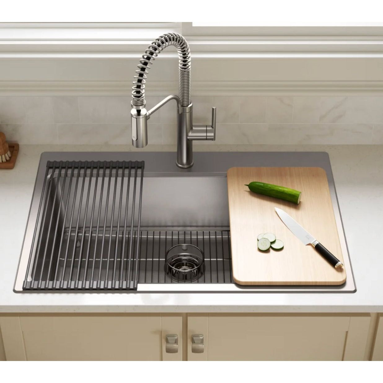 Kohler Provo 33" Dual Mount Single-Bowl Workstation Kitchen Sink Kit Stainless Steel