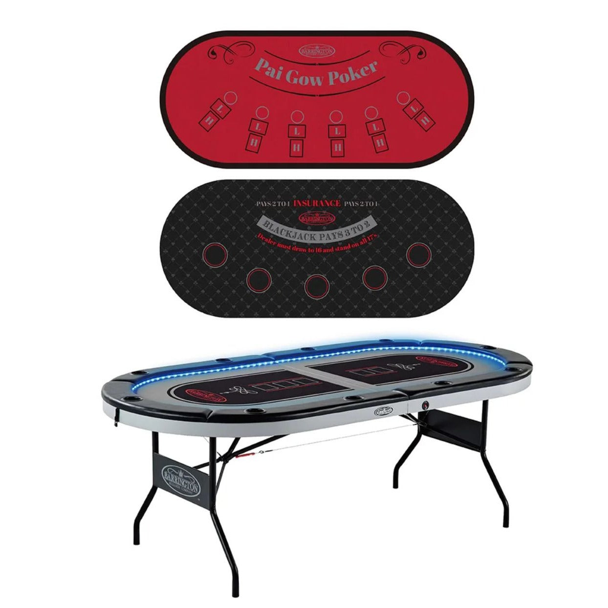 Barrington 10-Player Poker Table With LED Lights Interchangeable Game Surfaces & Carrying Case