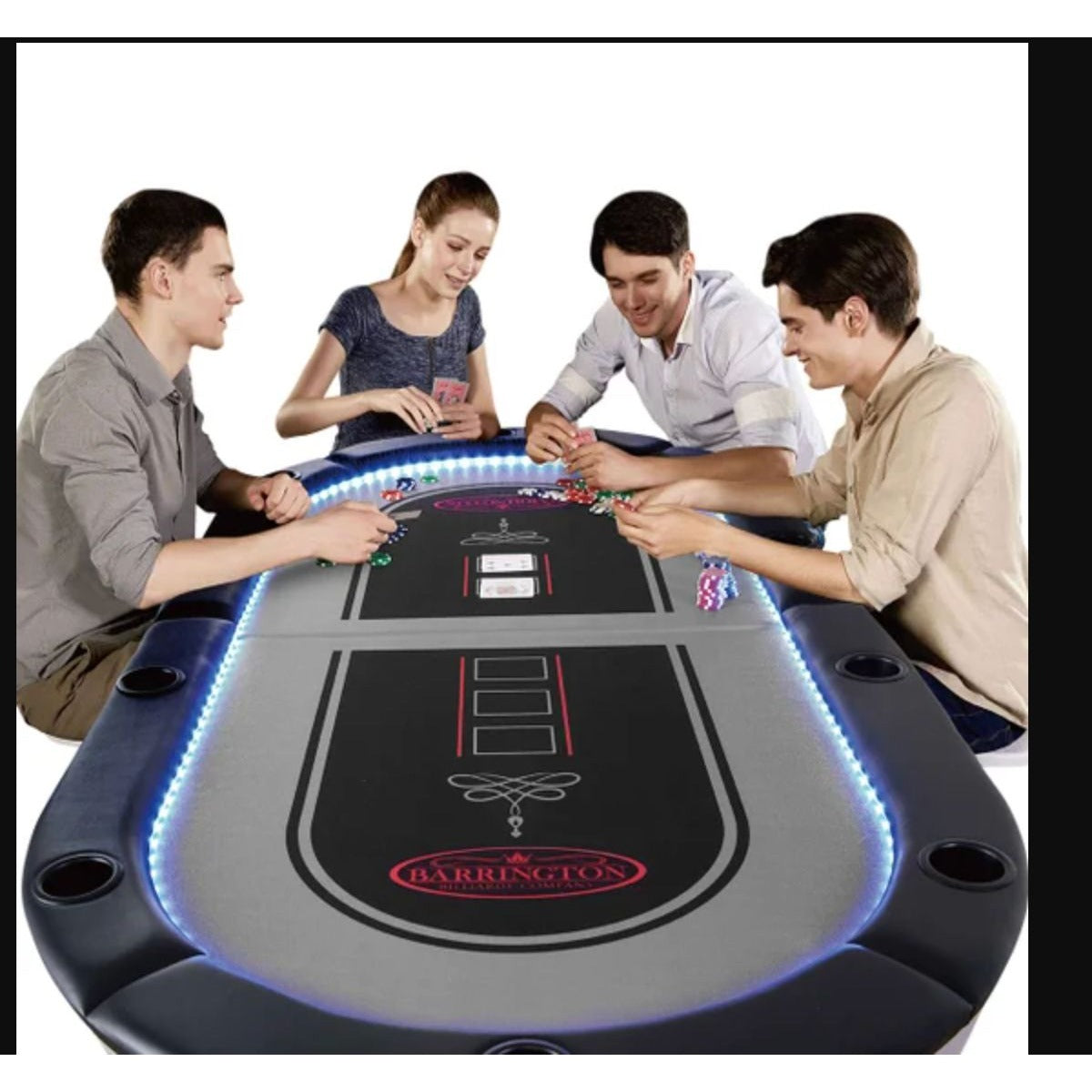 Barrington 10-Player Poker Table With LED Lights Interchangeable Game Surfaces & Carrying Case