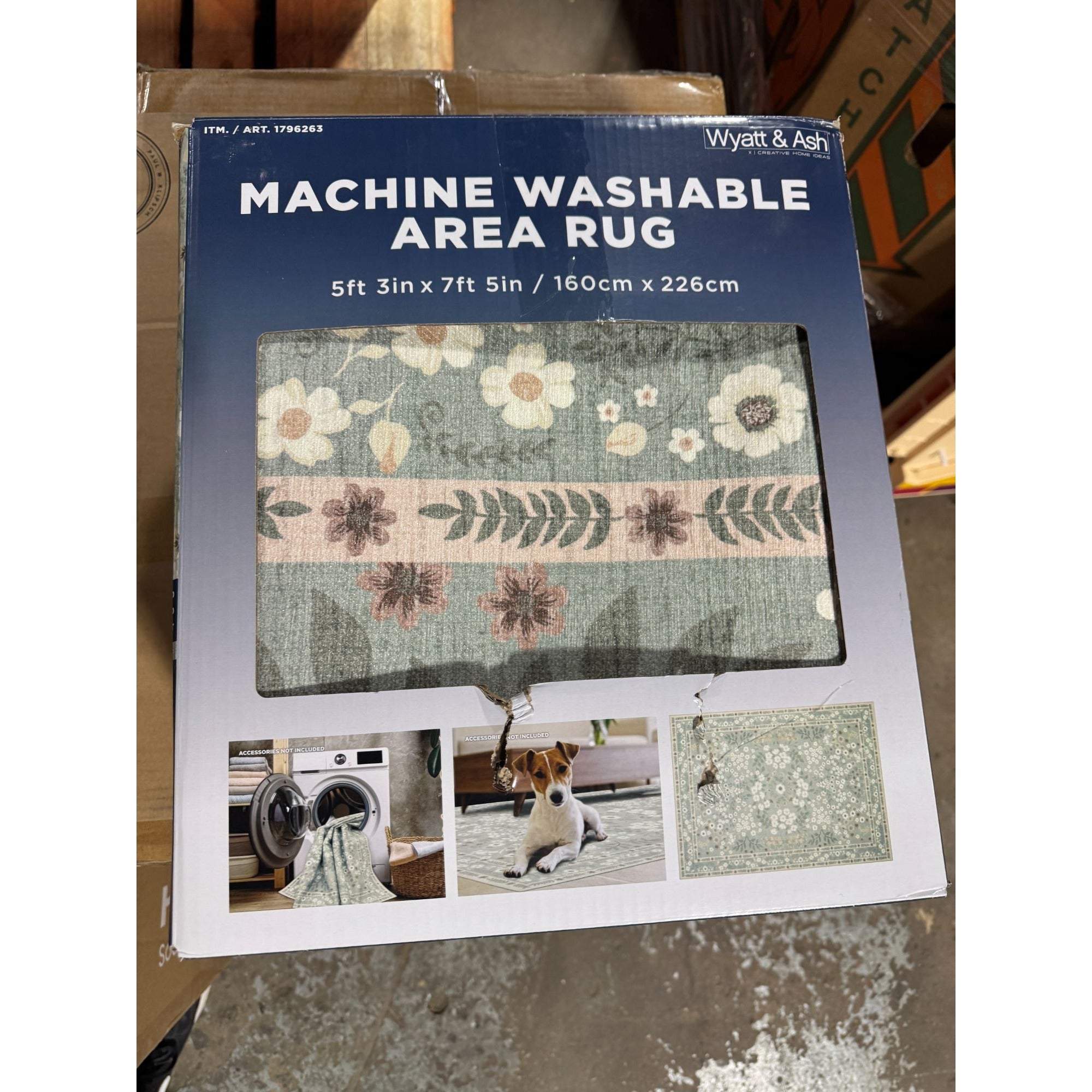 Wyatt & Ash Machine Washable Area Rug 53" X 75" Floral Design Soft Durable Home Decor