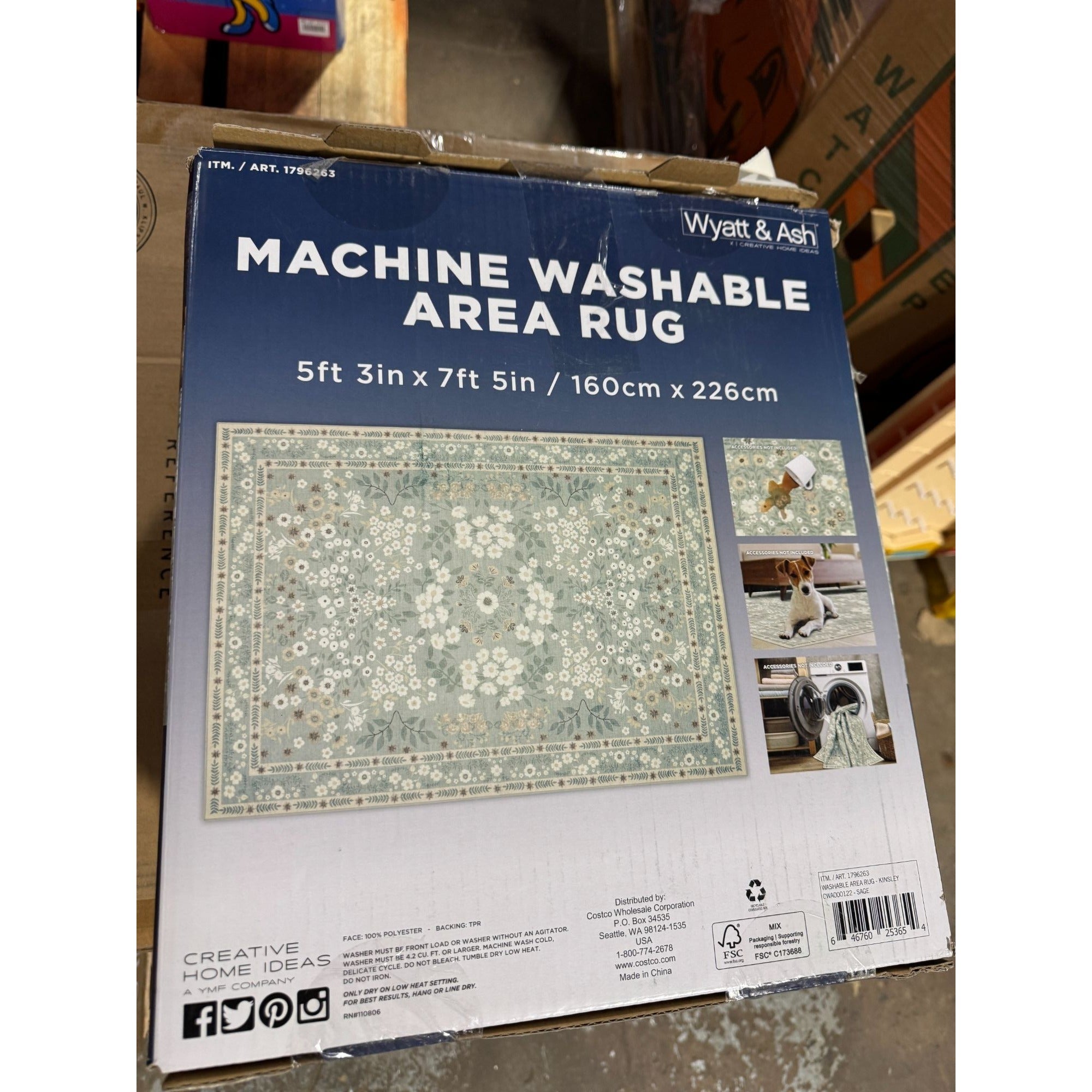 Wyatt & Ash Machine Washable Area Rug 53" X 75" Floral Design Soft Durable Home Decor