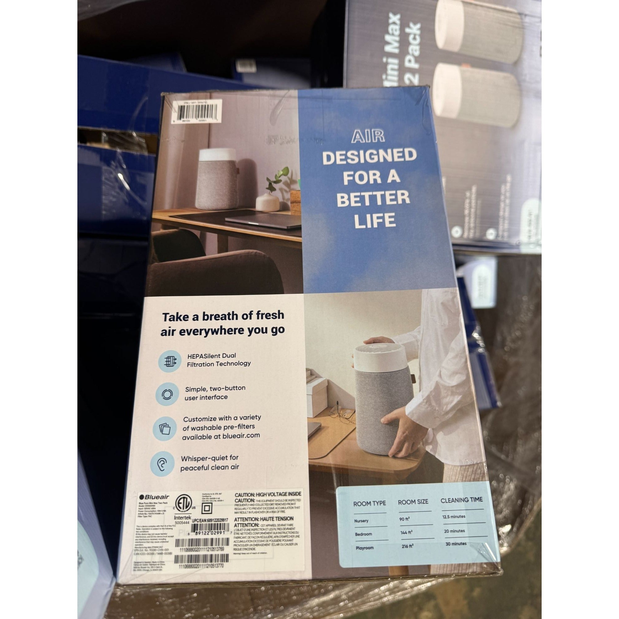 Blue Pure Mini Max Air Purifier 2 Pack - HEPASilent Dual Filtration 432 Sq Ft Coverage Compact & Quiet Design Gray