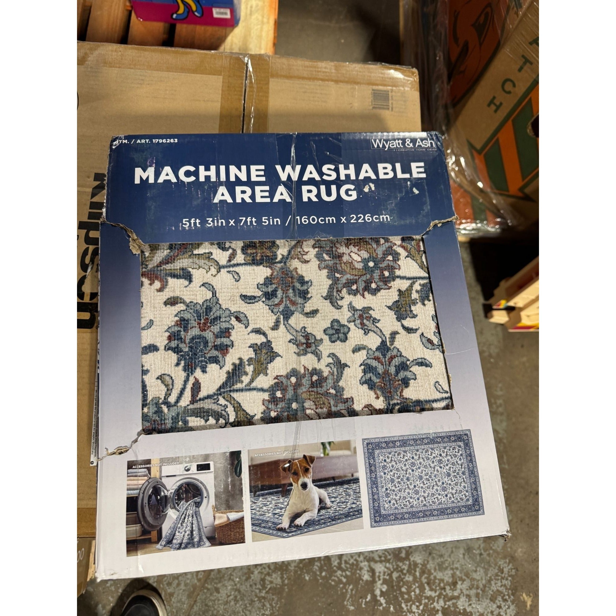 Machine Washable Wyatt & Ash Area Rug 5ft 3in X 7ft 5in Wrinkle-Resistant Built-In Pad Floral Design