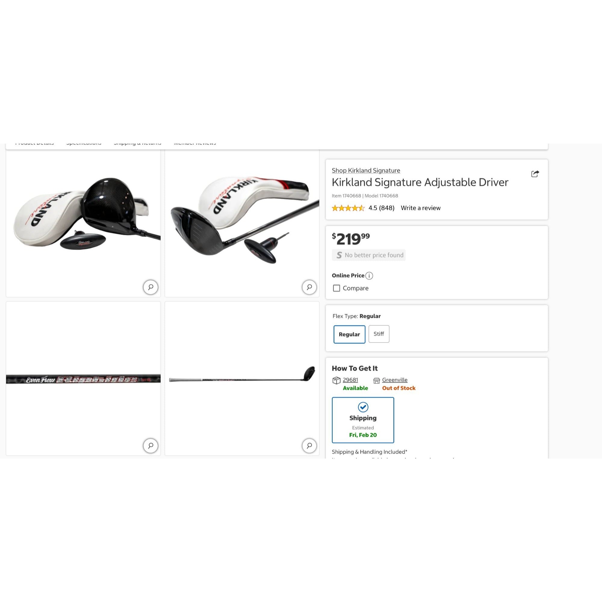 Kirkland Signature Adjustable Right Handed Golf Driver With Graphite Shaft & Headcover