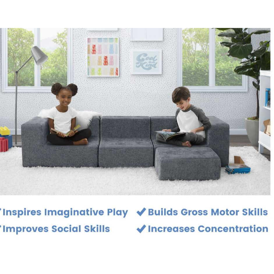 Delta Children Cozee 4-Piece Sectional Sofa Set With Washable Covers Endless Configurations For Ages 2 To 12+ Years Gray