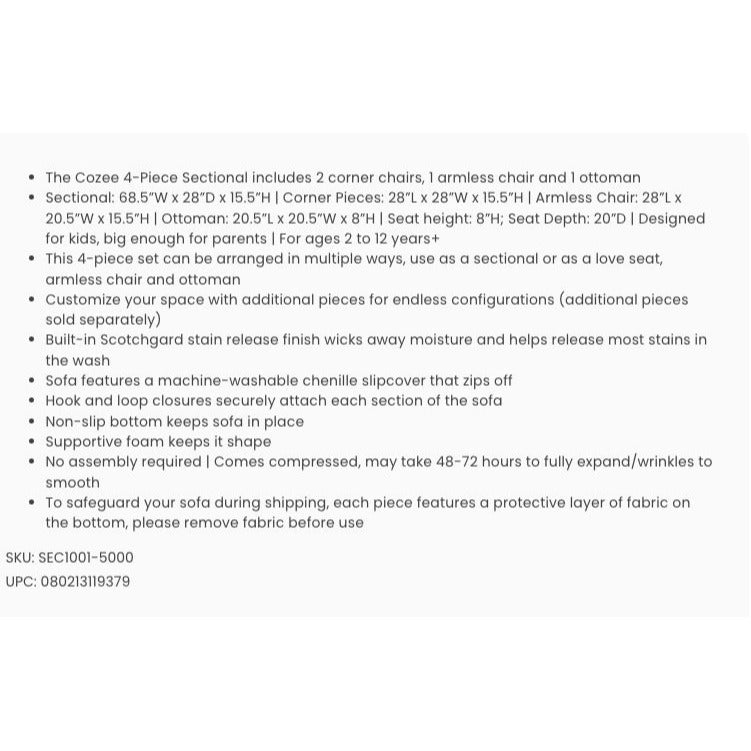 Delta Children Cozee 4-Piece Sectional Sofa Set With Washable Covers Endless Configurations For Ages 2 To 12+ Years Gray