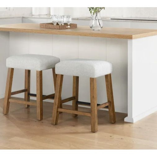 Benny Counter Stool 2-Pack With Gray Upholstered Seats & Walnut Wood Base