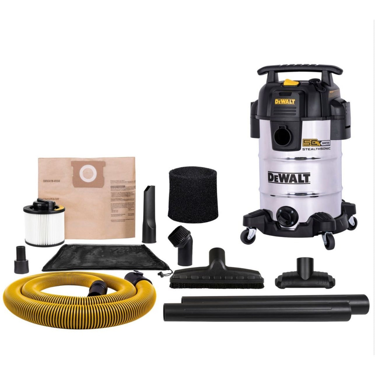 Dewalt 4 Peak Hp Stealthsonic Wet/Dry Vacuum Cleaner Professional Industrial Powerful Portable