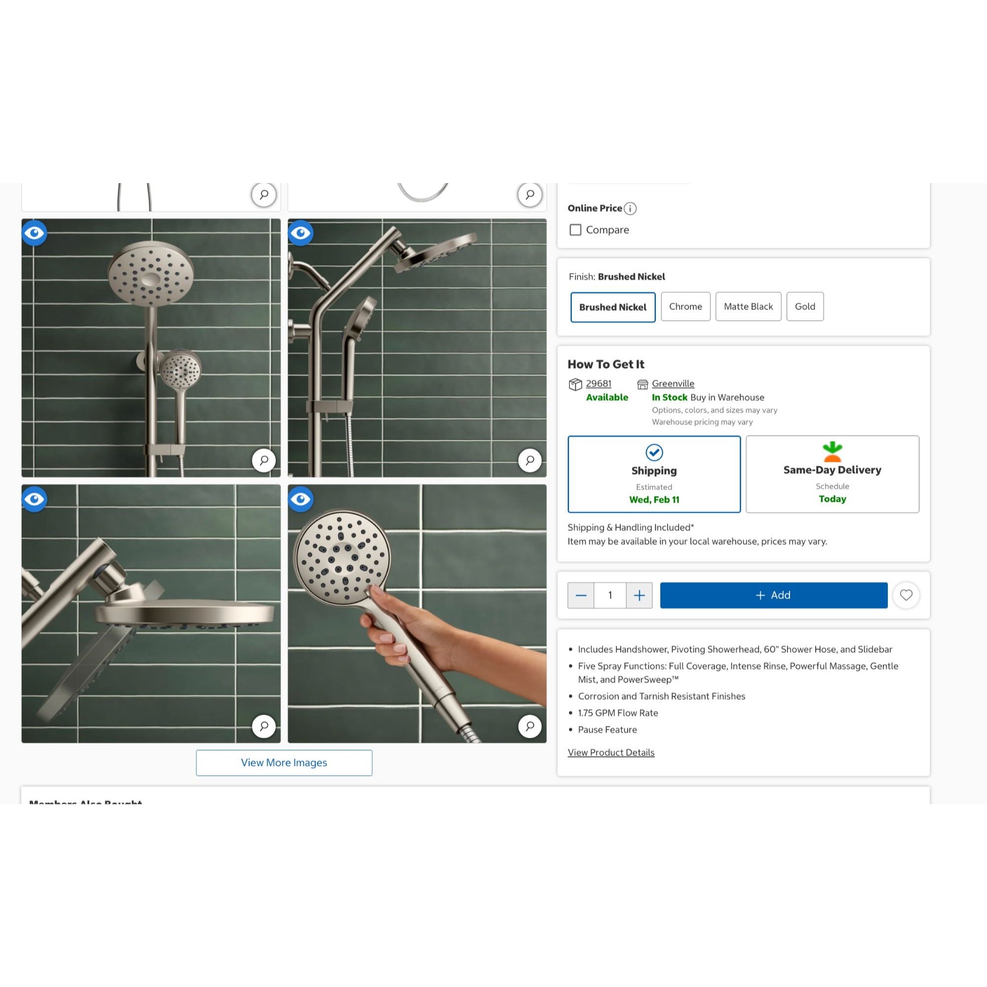 Kohler HydroRail 3-In-1 Multifunction Showerhead & Column Kit Brushed Nickel Finish 1.75 GPM Max Flow